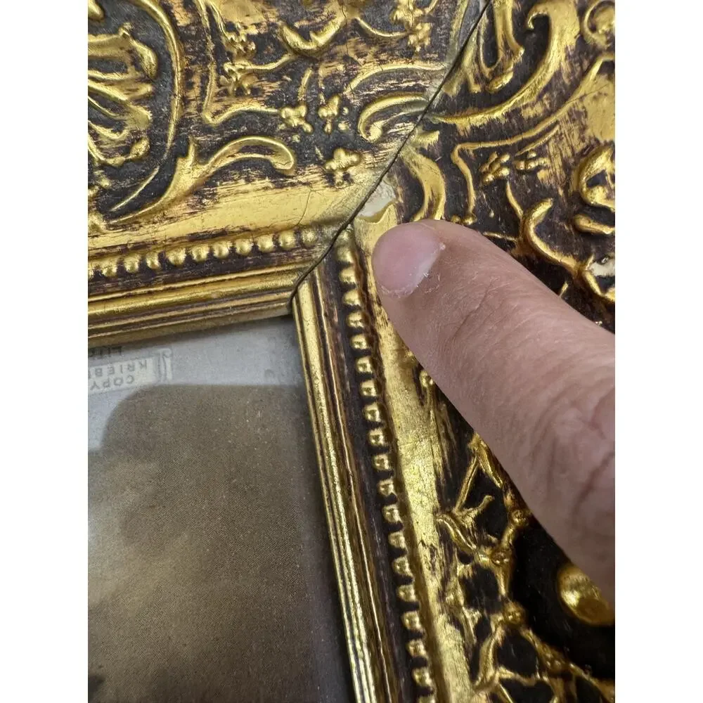 Vintage Jesus Portrait Print Ornate Gold Frame Christian Religious Wall Art